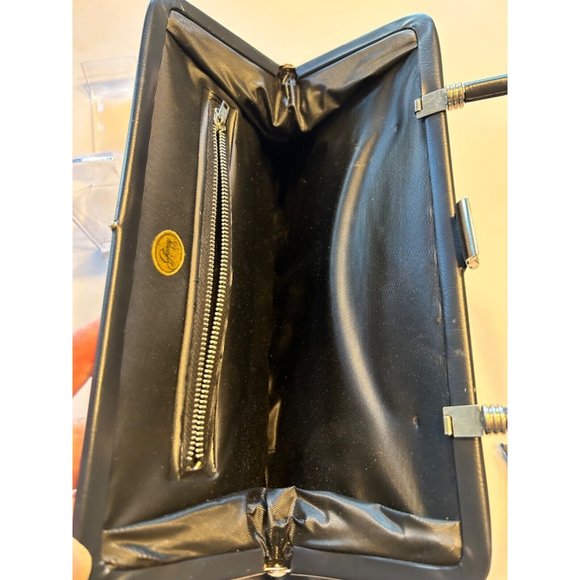 Vintage 1950's Black Leather Clutch Purse Retro Convertible Handle - Picture 3 of 9